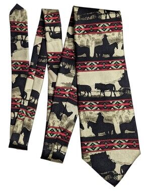 Rockmount Ranch Wear Silk Necktie, Cowboy Silhouette, Vintage 1998, Made In USA